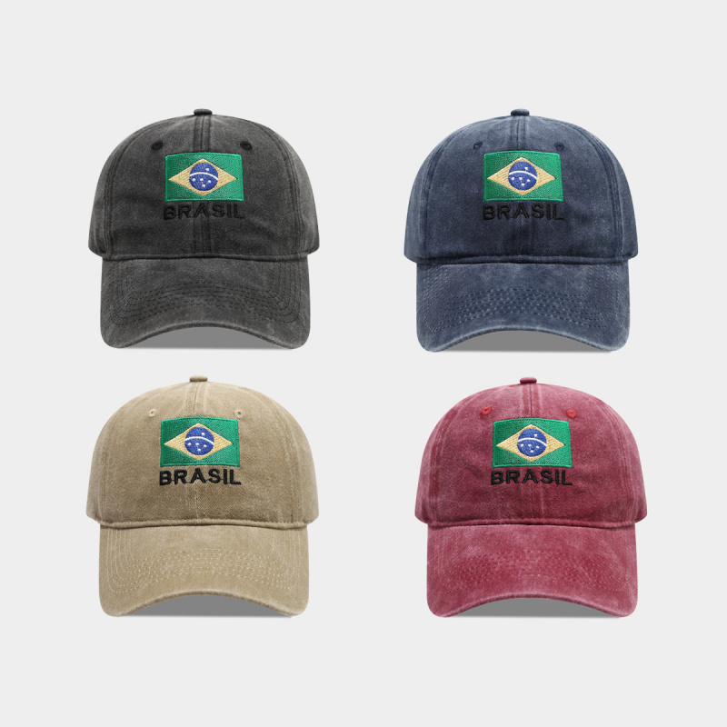 Dad Hat Cotton - Винтажная бейсболка с вышитым флагом Бразилии